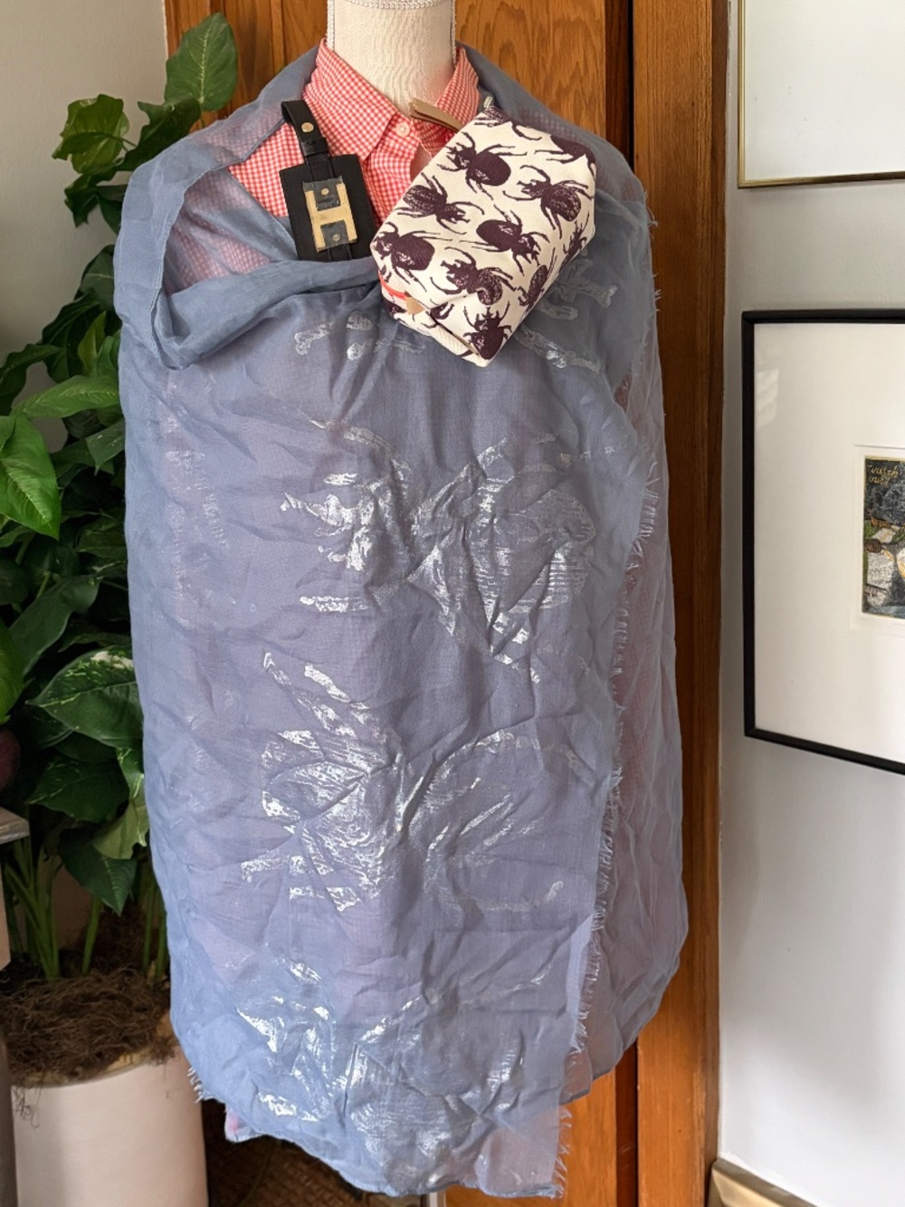 India Hicks Beetle Scarf Canvas Cosmetic Pouch H Leather Luggage Tag 3pc Bundle
